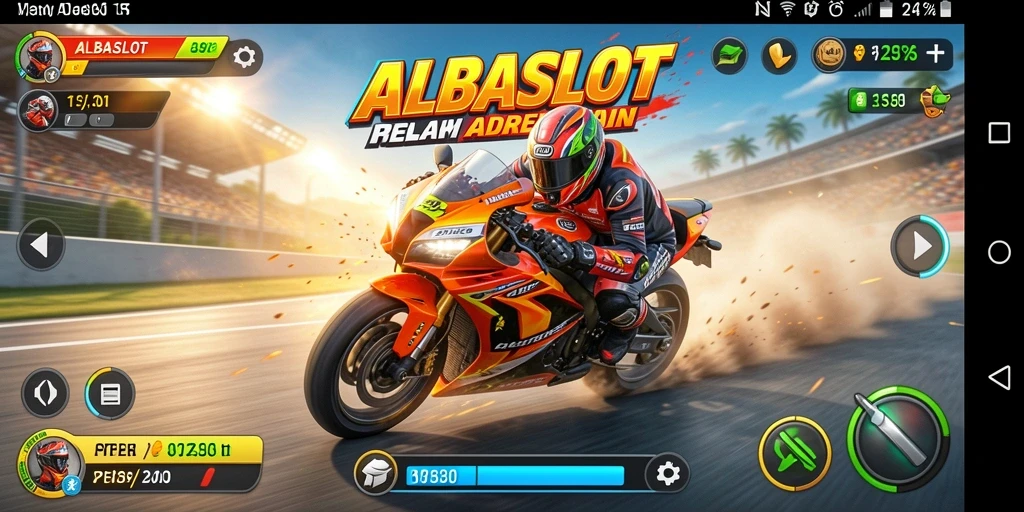 Tampilan gameplay balap motor yang mendebarkan di ALBASLOT.