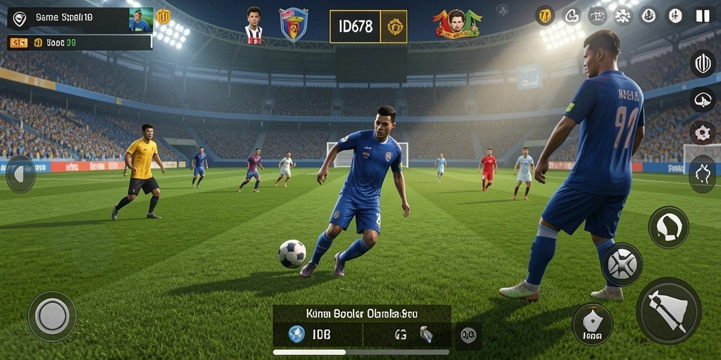 Tampilan gameplay ID678 dengan aksi sepak bola yang seru.