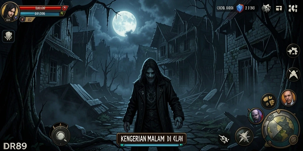 Gameplay menegangkan IDR89 dalam suasana horor yang gelap.