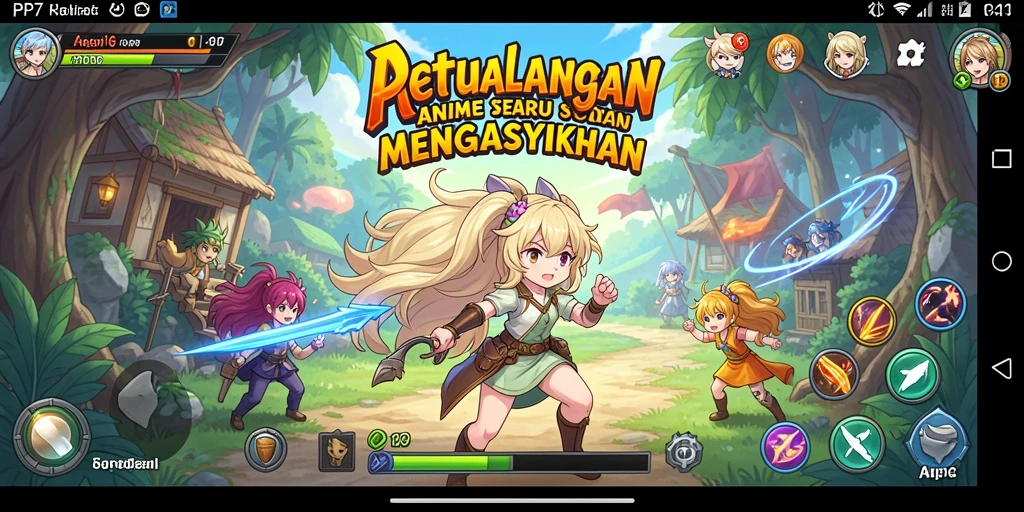 Tampilan gameplay PP7 dengan karakter anime yang beraksi di dunia yang penuh warna.