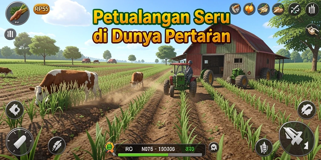Screenshot gameplay RP55 menampilkan aktivitas bertani yang menyenangkan.