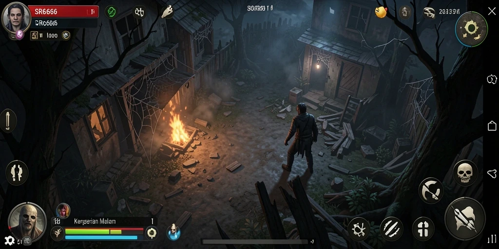 Tampilan gameplay menegangkan SR6666 dengan suasana kegelapan yang mencekam.